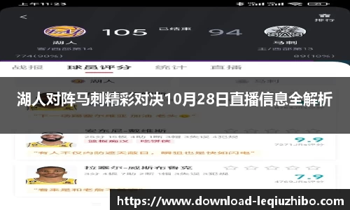 湖人对阵马刺精彩对决10月28日直播信息全解析